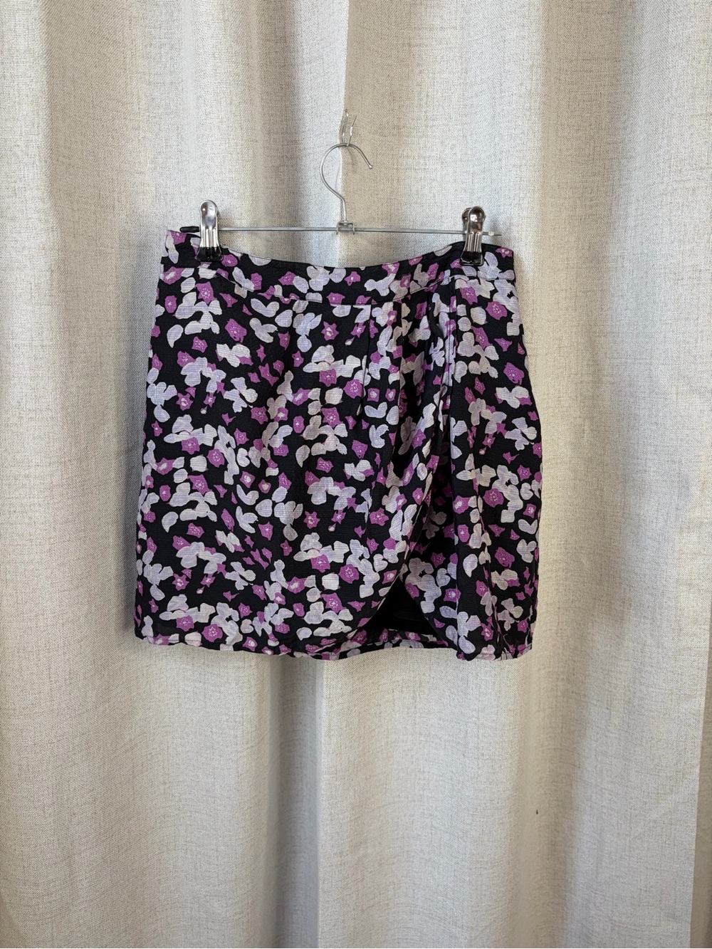 Floral Silk Wrap Mini Skirt in Black and Pink
